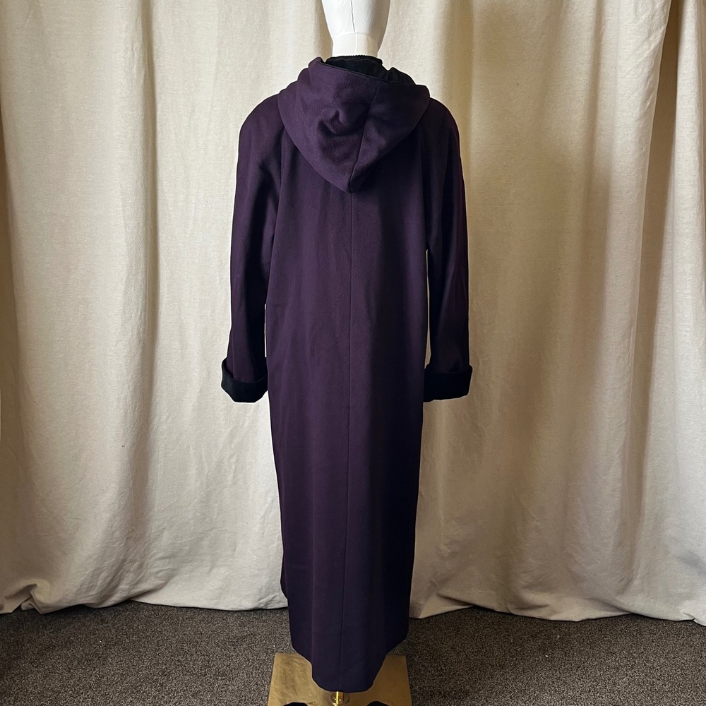 Vintage MDP Mario De‎ Pinto Plum Purple Hooded Pure Wool Long Coat M 8/10 - Picture 4 of 10